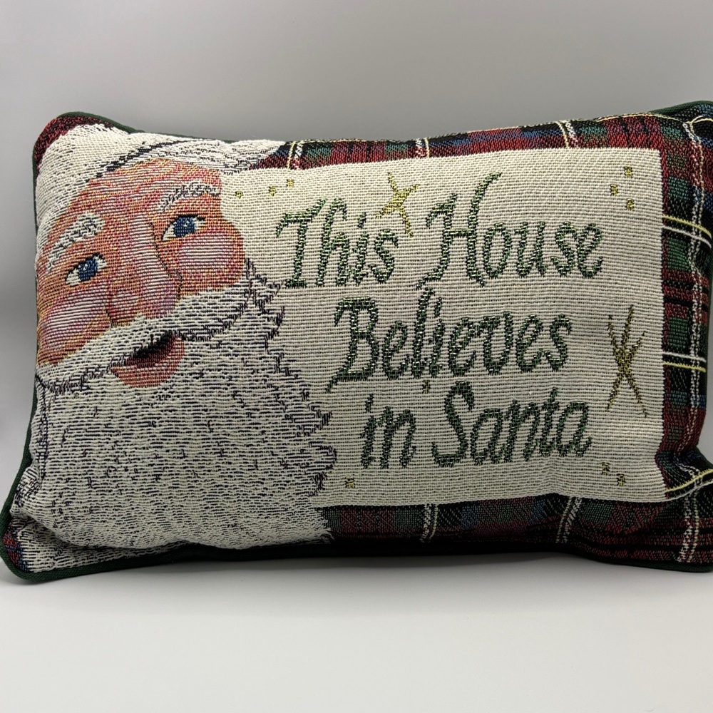 This House Believes in Santa Needlepoint Tapestry Christmas Pillow 12 x 8